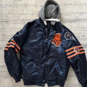 NFL Chicago Bears satin bomber jacket with attached hood